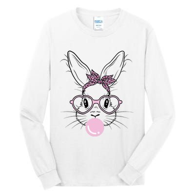 Bunny Face Leopard Glasses Bubble Gum Easter Day Tall Long Sleeve T-Shirt