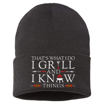 BBQ Food Lover Thats What I Do I Grill And I Know Things Sustainable Knit Beanie