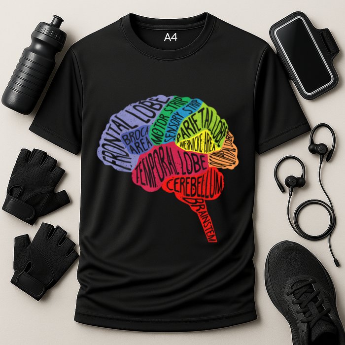 Brain Frontal Lobe Temporal Lobe Cerebellum Brainstem Funny Gift Cooling Performance Crew T-Shirt