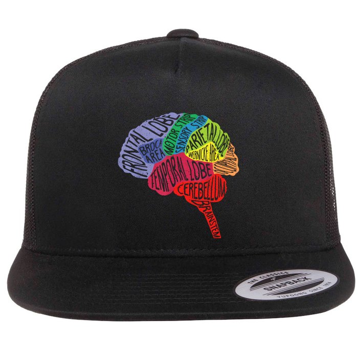 Brain Frontal Lobe Temporal Lobe Cerebellum Brainstem Funny Gift Flat Bill Trucker Hat