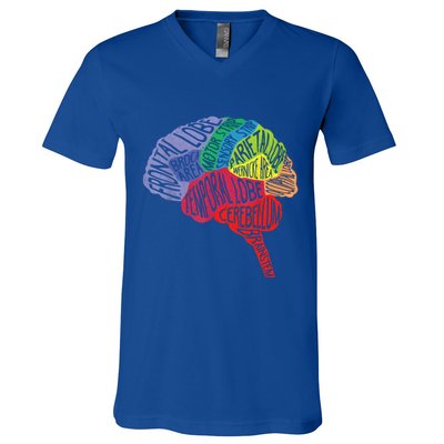 Brain Frontal Lobe Temporal Lobe Cerebellum Brainstem Funny Gift V-Neck T-Shirt