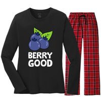 Blueberry Fruit Love Blueberries Berry Good Women's Long Sleeve Flannel Pajama Set 