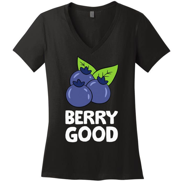 Blueberry Fruit Love Blueberries Berry Good Women's V-Neck T-Shirt