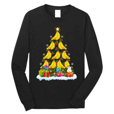 Banana Fruit Lover Xmas Holiday Funny Banana Christmas Tree Long Sleeve Shirt