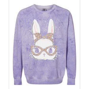 Bunny Face Leopard Glasses Headband Happy Easter Day Women's Colorblast Crewneck Sweatshirt