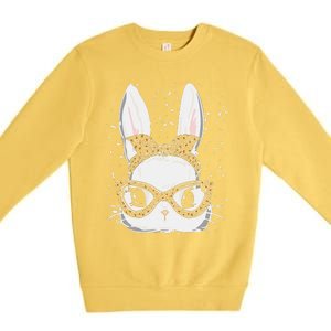 Bunny Face Leopard Glasses Headband Happy Easter Day Women's Premium Crewneck Sweatshirt