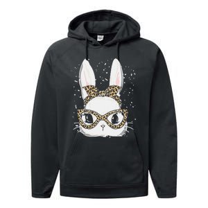 Bunny Face Leopard Glasses Headband Happy Easter Day Women's Performance Fleece Hoodie