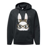 Bunny Face Leopard Glasses Headband Happy Easter Day Women's Performance Fleece Hoodie