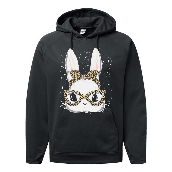 Bunny Face Leopard Glasses Headband Happy Easter Day Women's Performance Fleece Hoodie