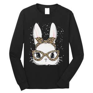 Bunny Face Leopard Glasses Headband Happy Easter Day Women's Long Sleeve Shirt