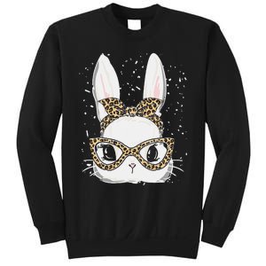 Bunny Face Leopard Glasses Headband Happy Easter Day Women's Sweatshirt