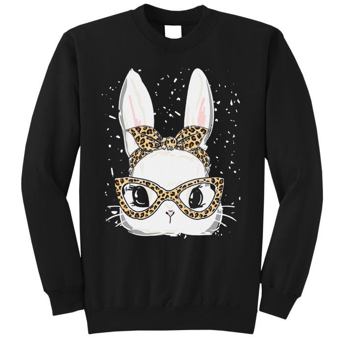 Bunny Face Leopard Glasses Headband Happy Easter Day Women's Sweatshirt