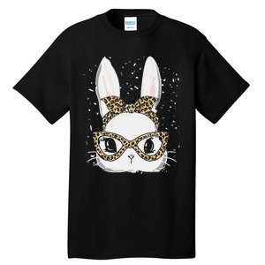 Bunny Face Leopard Glasses Headband Happy Easter Day Women's Tall T-Shirt