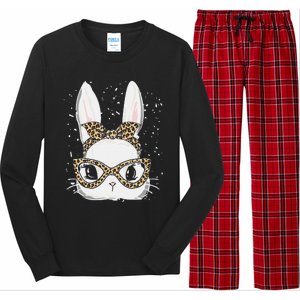 Bunny Face Leopard Glasses Headband Happy Easter Day Women's Long Sleeve Pajama Set