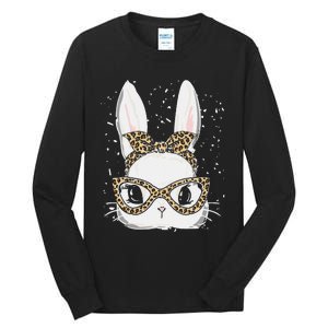 Bunny Face Leopard Glasses Headband Happy Easter Day Women's Tall Long Sleeve T-Shirt