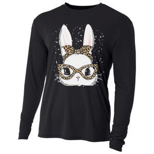 Bunny Face Leopard Glasses Headband Happy Easter Day Women's Cooling Performance Long Sleeve Crew