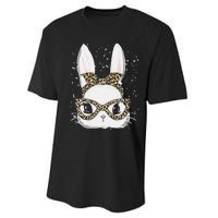 Bunny Face Leopard Glasses Headband Happy Easter Day Women's Performance Sprint T-Shirt