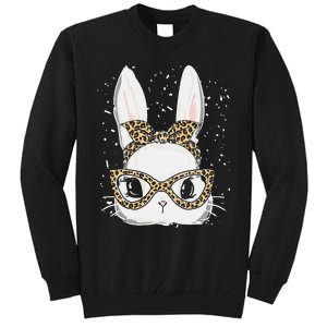 Bunny Face Leopard Glasses Headband Happy Easter Day Women's Tall Sweatshirt