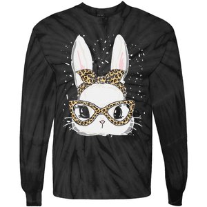 Bunny Face Leopard Glasses Headband Happy Easter Day Women's Tie-Dye Long Sleeve Shirt