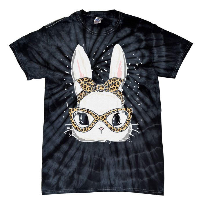 Bunny Face Leopard Glasses Headband Happy Easter Day Women's Tie-Dye T-Shirt