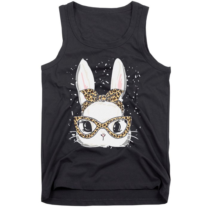 Bunny Face Leopard Glasses Headband Happy Easter Day Women's Tank Top