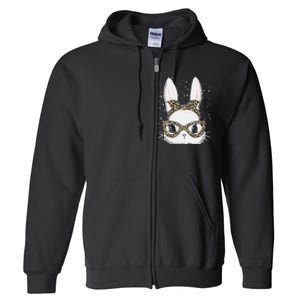 Bunny Face Leopard Glasses Headband Happy Easter Day Women's Full Zip Hoodie