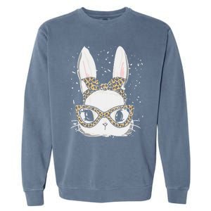 Bunny Face Leopard Glasses Headband Happy Easter Day Women's Garment-Dyed Sweatshirt