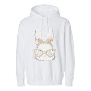 Bunny Face Leopard Glasses Headband Happy Easter Day Women's Garment-Dyed Fleece Hoodie