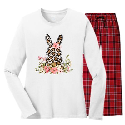 Bunny Floral Leopard Cute Easter Day Outfit Women's Long Sleeve Flannel Pajama Set 