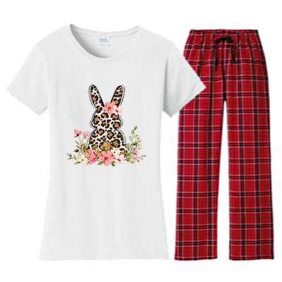 Bunny Floral Leopard Cute Easter Day Outfit Women's Flannel Pajama Set