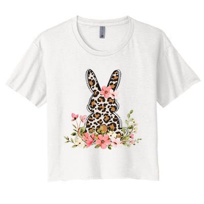 Bunny Floral Leopard Cute Easter Day Outfit Women's Crop Top Tee