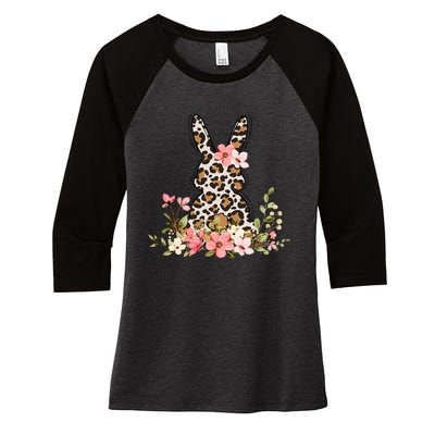 Bunny Floral Leopard Cute Easter Day Outfit Women's Tri-Blend 3/4-Sleeve Raglan Shirt