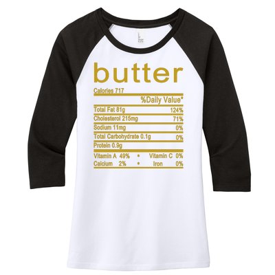 Butter Facts Label Women's Tri-Blend 3/4-Sleeve Raglan Shirt