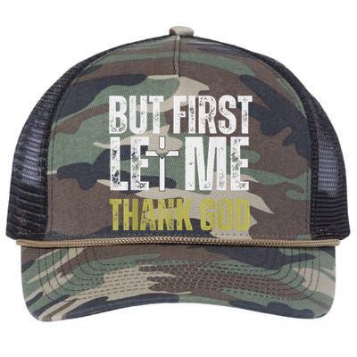 But First Let Me Thank God Vintage Christian Retro Rope Trucker Hat Cap