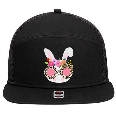 Bunny Face Leopart Print Easter Basket Stuffer 7 Panel Mesh Trucker Snapback Hat