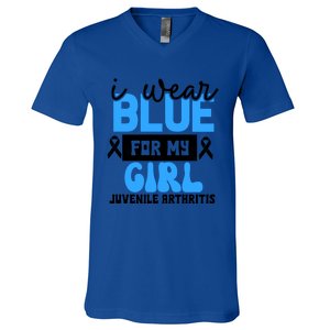 Blue For My Juvenile Arthritis Awareness Mom Dad Sister Gift V-Neck T-Shirt