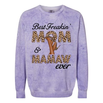 Best Freakin' Mom And Mamaw Ever Leopard High Heels Meaningful Gift Colorblast Crewneck Sweatshirt