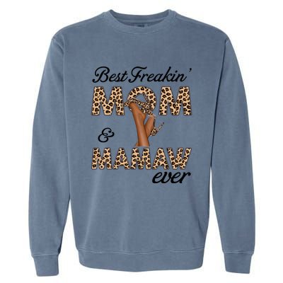 Best Freakin' Mom And Mamaw Ever Leopard High Heels Meaningful Gift Garment-Dyed Sweatshirt