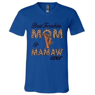 Best Freakin' Mom And Mamaw Ever Leopard High Heels Meaningful Gift V-Neck T-Shirt