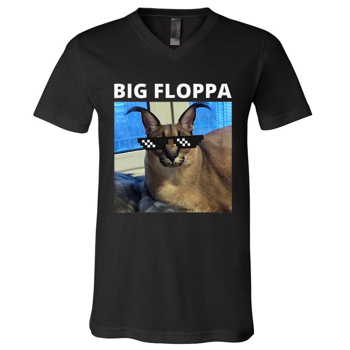 Big Floppa Meme Cat V-Neck T-Shirt