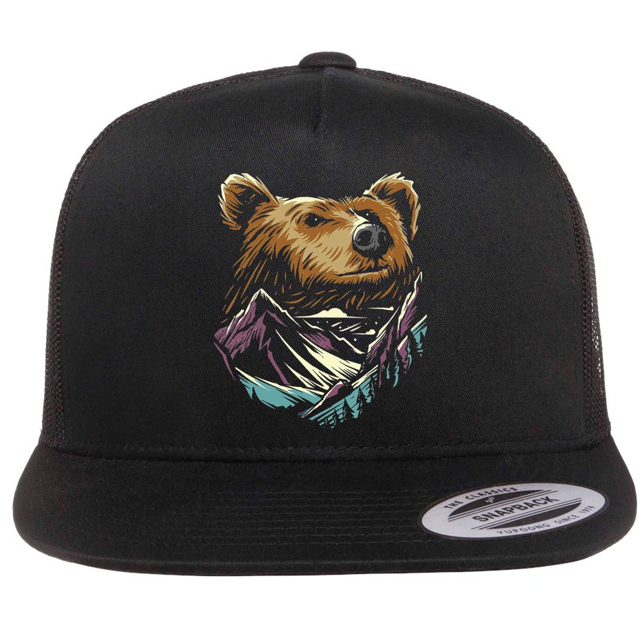 Bear Forest Mountain Flat Bill Trucker Hat
