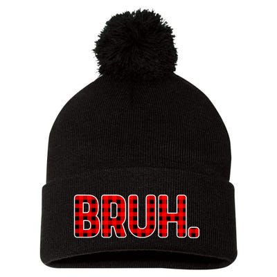 Bruh Funny Meme Teens Christmas Plaid Pajamas Xmas Pom Pom 12in Knit Beanie