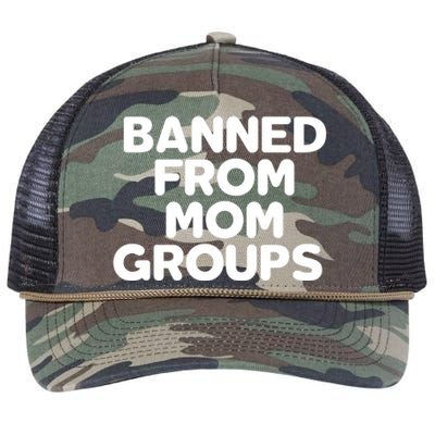 Banned From Mom Groups Funny Mom Groups Retro Rope Trucker Hat Cap