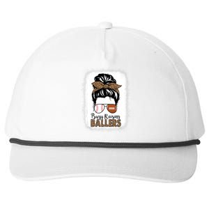 Baseball Football Mom Messy Bun Busy Raising Ballers Leopard Gift Snapback Five-Panel Rope Hat