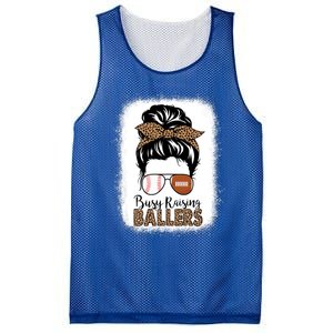 Baseball Football Mom Messy Bun Busy Raising Ballers Leopard Gift Mesh Reversible Basketball Jersey Tank