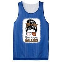 Baseball Football Mom Messy Bun Busy Raising Ballers Leopard Gift Mesh Reversible Basketball Jersey Tank