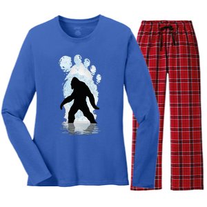 Bigfoot Footprint Moon Light Funny Sasquatch  Women's Long Sleeve Flannel Pajama Set 