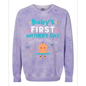 Baby's First Mother's Day On The Inside Boy Pregnant Mommy Colorblast Crewneck Sweatshirt