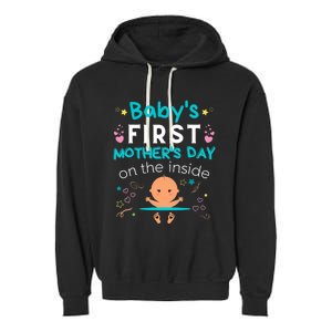 Baby's First Mother's Day On The Inside Boy Pregnant Mommy Garment-Dyed Fleece Hoodie