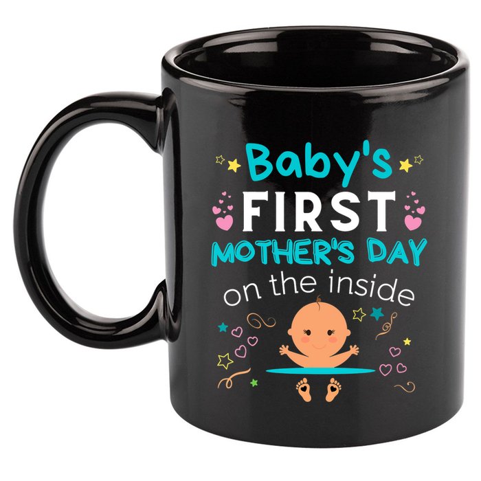 Baby's First Mother's Day On The Inside Boy Pregnant Mommy 11oz C Handle Ceramic Mug